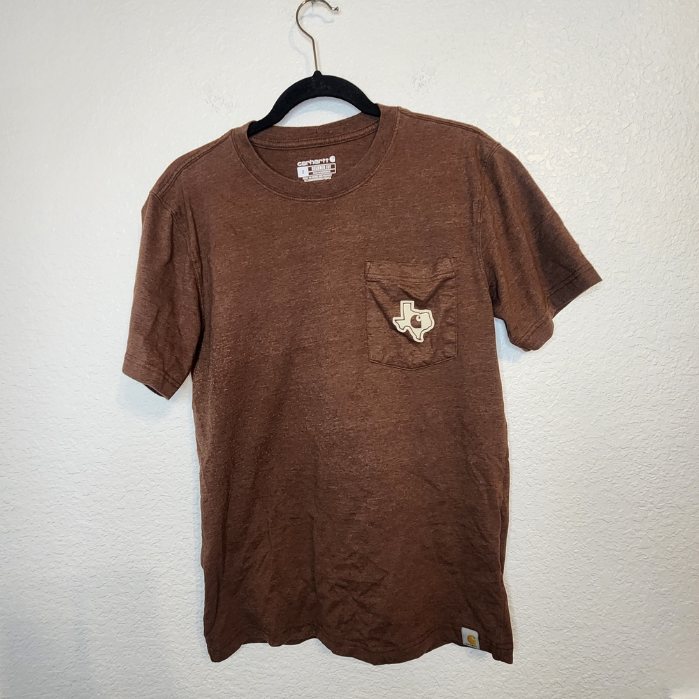 Carhartt Relaxed Fit size S Brown Pocket T-Shirt with Texas Patch - Picture 2 of 14
